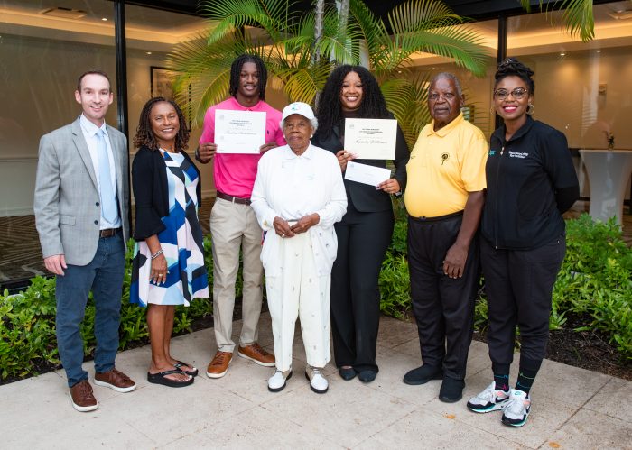 Scholarship winners with selection committee (from left to right) Andrew George, Gladys Harris, Jayden Sparkman, Victoria Kingdom, Kennedy Williams, Malachi Knowles and Tamara Dennard. Photo credit Tracey Benson Photography.